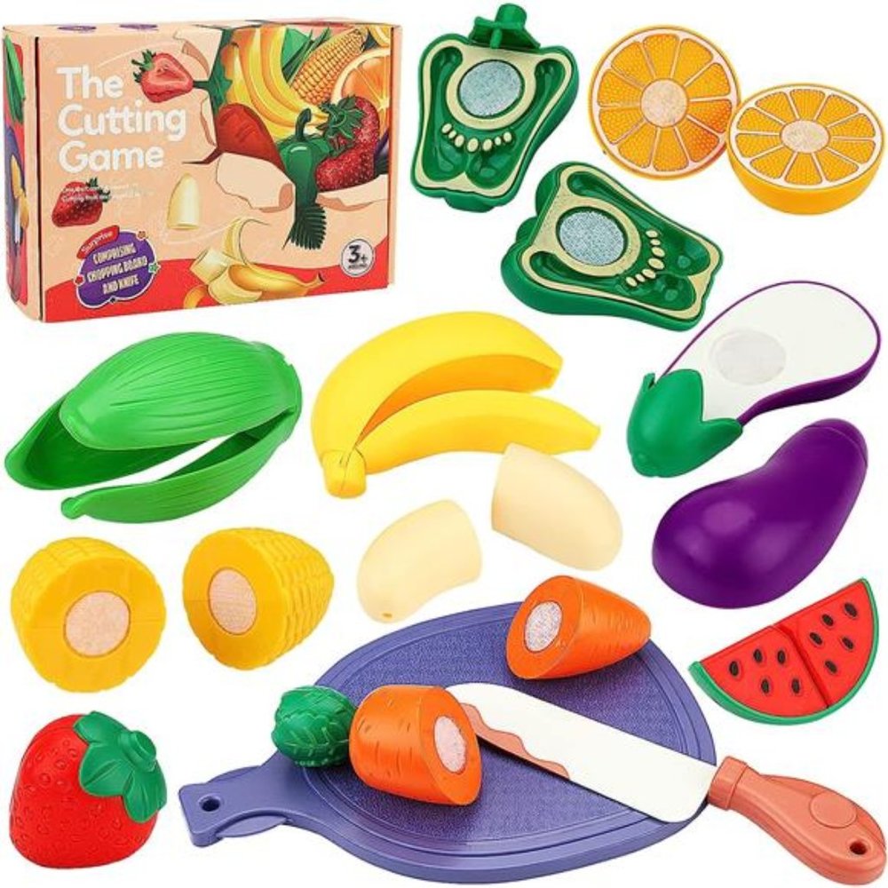 26pcs Pretend Food Play Food Cutting Set For Kids,Cuttable Fruits And Vegetables